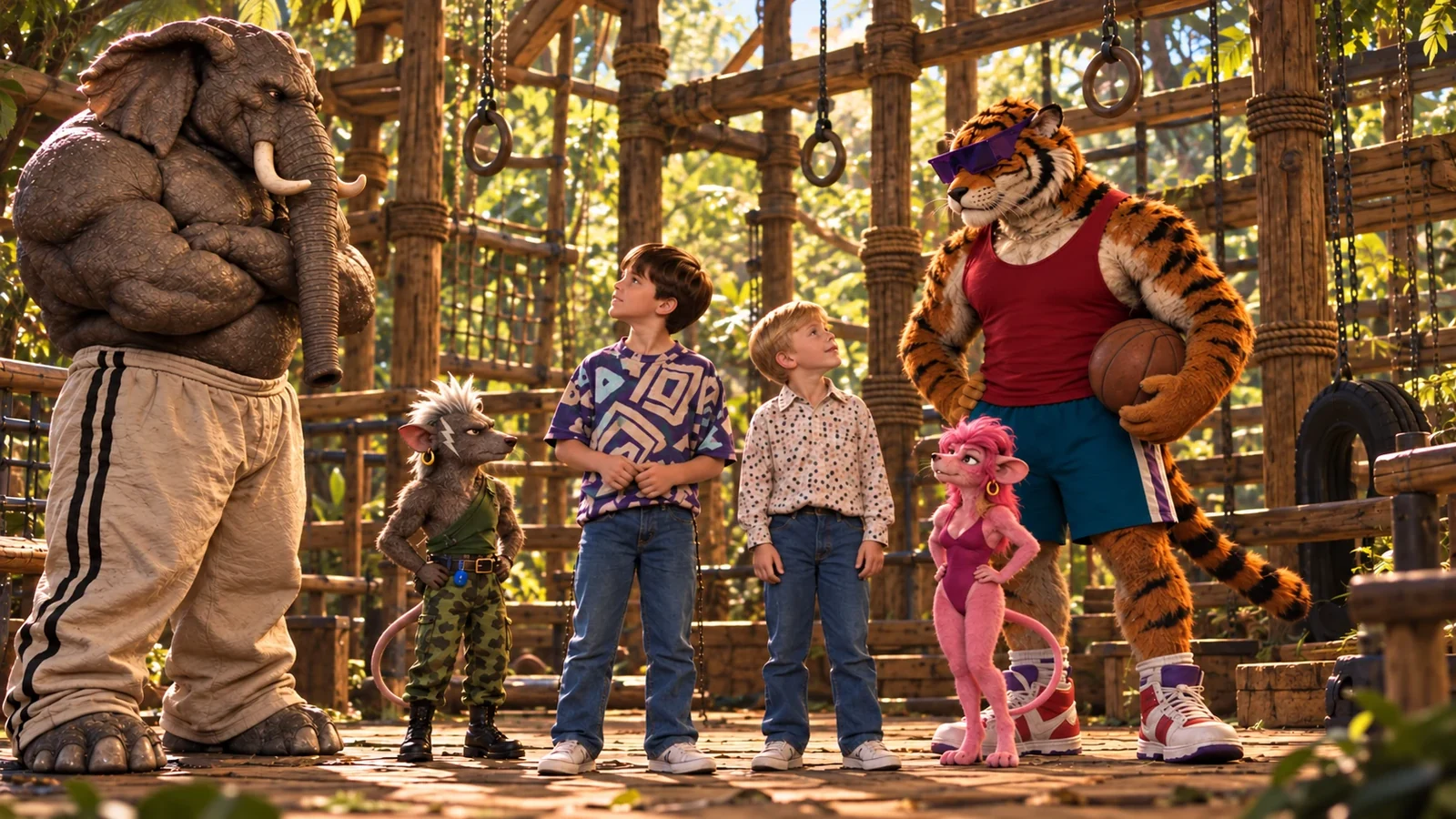 Rattats characters and two boys at the Jungle Gym